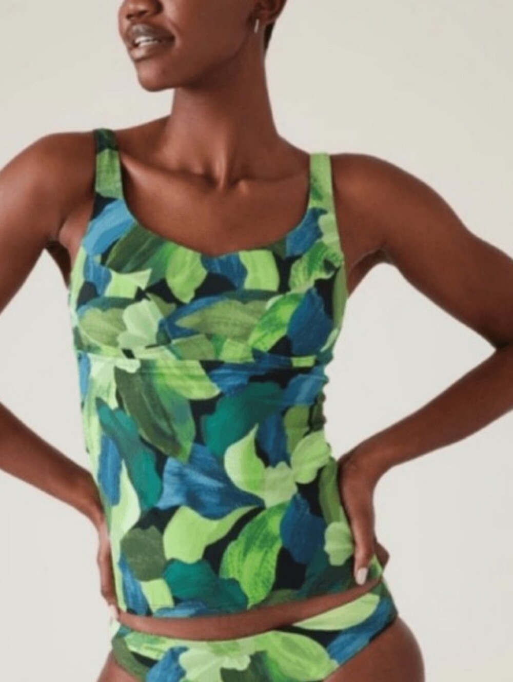 Athleta Bondi Bra Cup Size 34 B/C Green & Blue Tropical Leaf Print Tankini Small